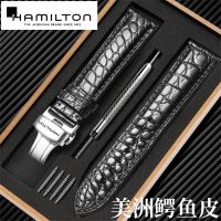 Hamilton Alligator สายหนังของแท้หนังผู้ชายสุภาพสตรีกลไกนาฬิกาอุปกรณ์เสริมโซ่หัวเข็มขัดผีเสื้อ 19 20 มม.