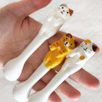 Soft Cute Hand-Painted Cat Coffee Hanging Ear Mixing spoon Creative Three-Dimensional Ceramic Spoon Short Handle Dessert Spoon Serving Utensils