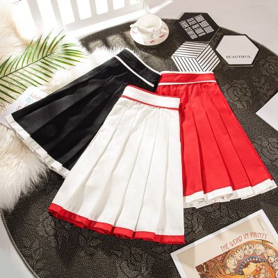 ‘；’ Womens Pleated Skirt Skater School Uniform Mini Skirts Hit Color High-Waisted Red Short Sports Casual Korean Style Kawaii