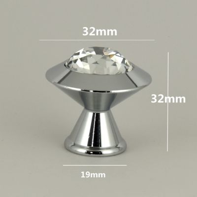 【CW】 modern simple fashion diamond head glass crystal drawer tv knobs pulls silver chrome kitchen cabinet cupborad door handles