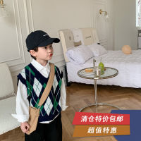 [Clearance Offer] Childrens Vest Boys And Girls Baby Spring And Autumn Rhombic Knitted V-Neck Elegant Vest