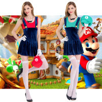 ชุดสตรี Super Mario วันฮาโลวีนใหม่ Mario Mario เครื่องแบบเกมชุดการแสดงของช่างประปาล่อใจ ~