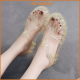 shenghao รองเท้าโรมันส้นแบนกันลื่นส้นหนารองเท้าส้นแบนรองเท้าส้นแบนรองเท้าโปร่งสำหรับผู้หญิง