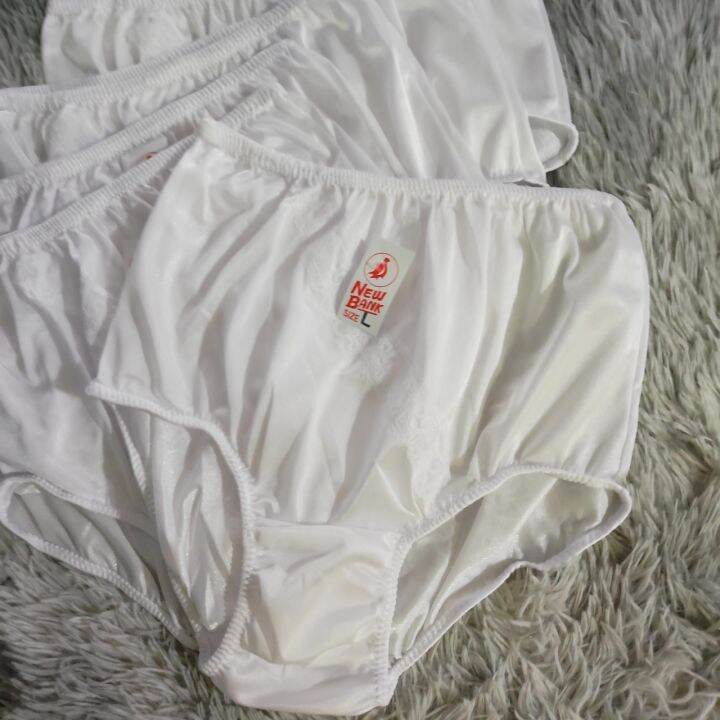 กางเกงในผู้หญิงเต็มตัว-แพ็ค-ุ6-ตัว-สีขาวไซส์-l-white-woman-underwear-nylon-full-briefs-ผ้าไนล่อนแต่งลูกไม้-สะโพก-28-36-รอบเอว-26-34-มีความยืดหยุ่นสวมใส่สบาย