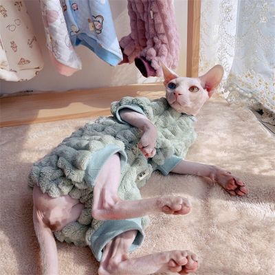 เสื้อเสื้อกันหนาวคอเต่าแมวไม่มีขนเสื้อลายแมวสฟิงคซ์อบอุ่นหรูหราเสื้อหนาว Comfort แจ็กเก็ตผ้าขนแกะแบบหนาสำหรับแมว Sphynix