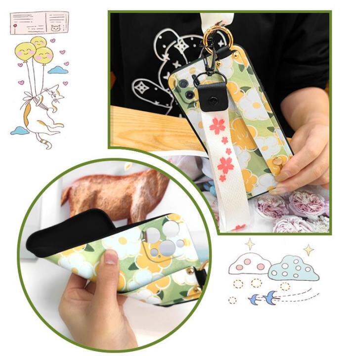 new-arrival-painting-flowers-phone-case-for-oppo-a16k-a16e-silicone-original-dirt-resistant-shockproof-cartoon-lanyard