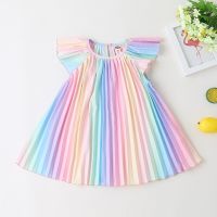 FOCUSNORM 0-3Y Infant Baby Girls Princess Dress Rainbow Tie-Dye Printed Striped Round Neck Fly Sleeve Mini Dress  by Hs2023