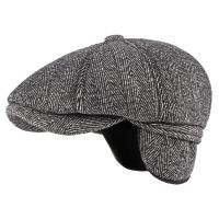 HT3336 Autumn Winter Cap Hat Thick Warm Men Beret Cap Male Vintage Wool Beret Hat Dad Grandfather Ivy Octagonal Newsboy Flat Cap