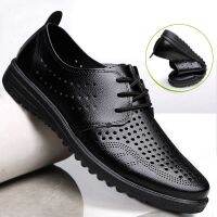 [COD] new breathable hollow leather sandals business casual shoes mens hole