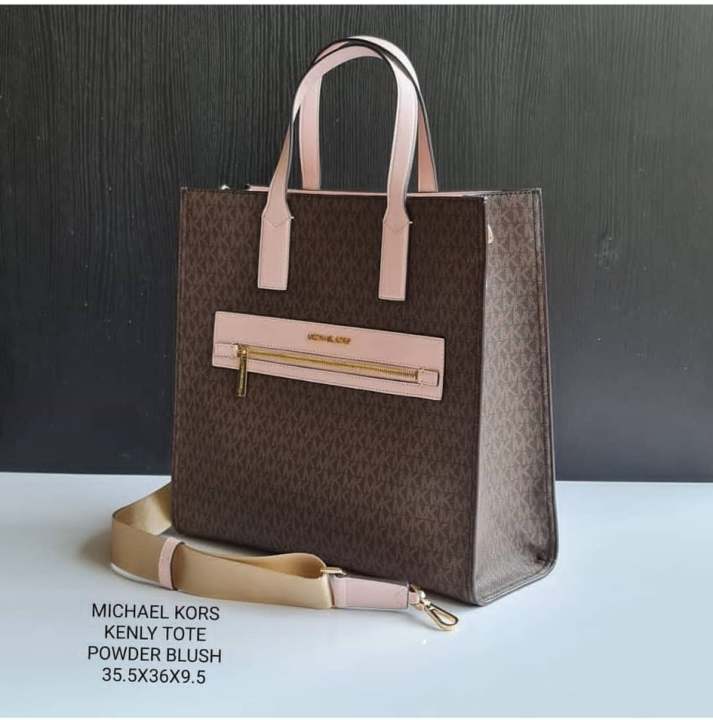 MICHAEL Michael Kors Michael Kors Pink/Brown Signature Coated Canvas and  Leather Large Kenly Tote - ShopStyle