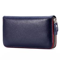 Genuine Leather Men Women Long Wallet Unisex Zipper Coin Purse Simple Design ID Credit Card Holder Phone Money Bag Solid Clutch