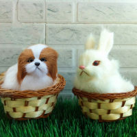 Cute Mini Basket Bunny Cat Dog Stuffed Toy Simulation Plush Animal Toy Ornaments Bedroom Tabletop Car Decorations Kidsfts
