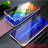 สำหรับ Realme เคสโทรศัพท์5 Pro ดีไซน์ใหม่กระจกเทมเปอร์สองด้านเคสใสกรอบโลหะดูดซับคลุมทั้งหมด360