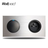 【Best value】 Wallpad 1 Gang Switch พร้อมปลั๊กไฟฟ้าแบบฝรั่งเศส Wall Silver Brushed Aluminium Alloy Panel Dual Plate