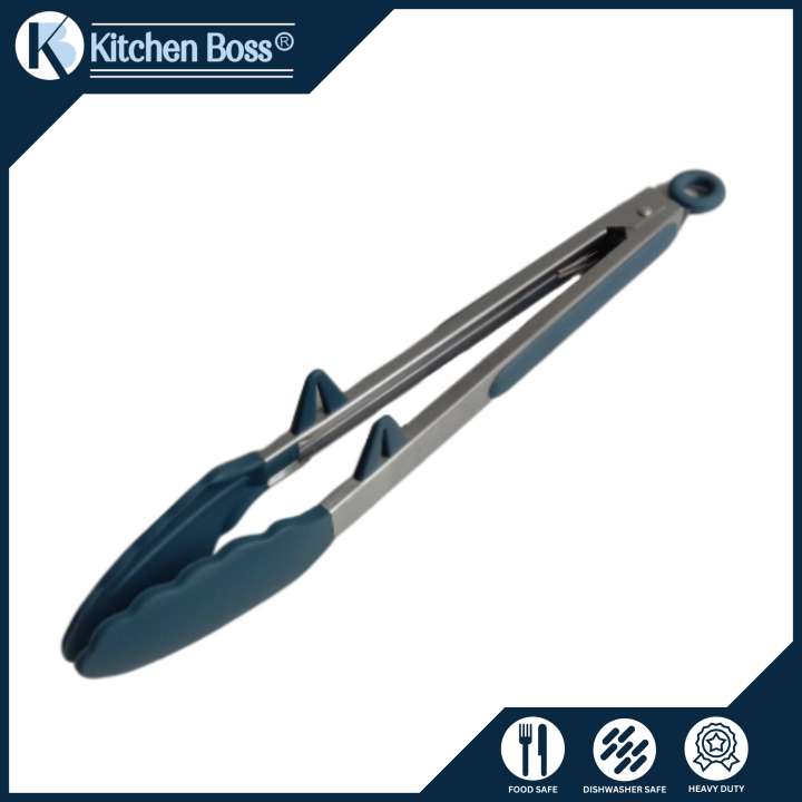 Kitchen Boss Heavy Duty 12 inch Silicone Tongs with Stand for Cooking