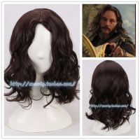 New Halloween Party Cosplay Sir Anduin Lothar Costume Wig Cosplay Jesus Dark Brown Wavy Wig Synthetic Hair Wig For Men + Wig Cap