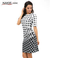 Kaige.Nina New Sale Womens Summer Elegant Tartan O Neck Tunic Wear To Work Business Casual Party Pencil Sheath Dress 2184 a