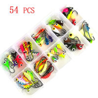 54pcs Metal Fishing Hooks Hard Bait Artificial Bait Crankbait Sharp Winter Ice Fishing Lure Jig Head Hooks Fishing Accessories