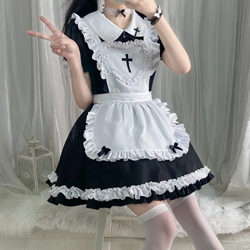 Halloween Maid Cosolay Anime Japanese Kawaii Sweet Party Dress Loli Cat  Girl Role Play Lolita Blouse School Girl Princess Outfit 