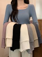 original Uniqlo NEW Autumn and winter new versatile slim short style square neck long-sleeved bottoming sweater top with sweater for women