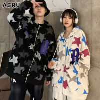 ASRV เสื้อสเวตเตอร์มีฮู้ดผู้ชาย Star Print Jacket American Vintage Couple Hooded Top