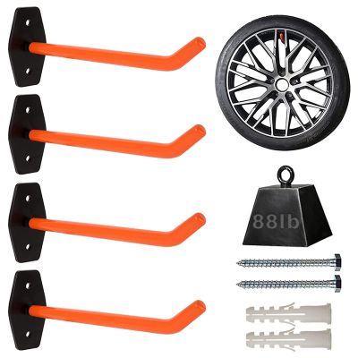 4 PCS Garage Hooks Heavy Duty Wall Mount,Tire Storage System with Anti-Slip Coating,Hang Heavy Tools for Bikes,Tools