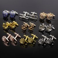 Luxury Brass Crown Maple Leaf Anchor Cufflinks High Quality Shiny Rhinestones Stainless Jewelry Mens Wedding Bar Daily Accessory