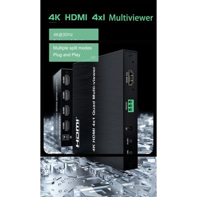 4k 4x1 HDMI Quad Multi-viewer 2 3 4 TVs หลายหน้าจอ แยกกัน ไร้รอยต่อ สวิตช์วิดีโอ หลายเพล็กเซอร์ ซ้ายขวา จอแสดงผลคู่