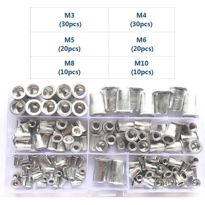 rivnut-set-m3-m4-m5-m6-m8-m10-m12-304-stainless-steel-carbon-steel-aluminum-flat-head-rivet-nut-rivnut-threaded-insert-nut-kit