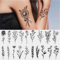 Waterproof Disposable Temporary Tattoo Stickers Plant Lavender Flower Lines Small Fresh Black White Lily Flower Stickers Stickers