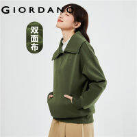 Giordano Women Big collar embroidery half-zip sweatshirt Free Shipping 05323815