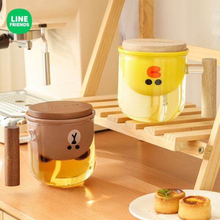 Line Friends Kawaii Tea Cup Anime Brown Bear Sally Transparent Glass