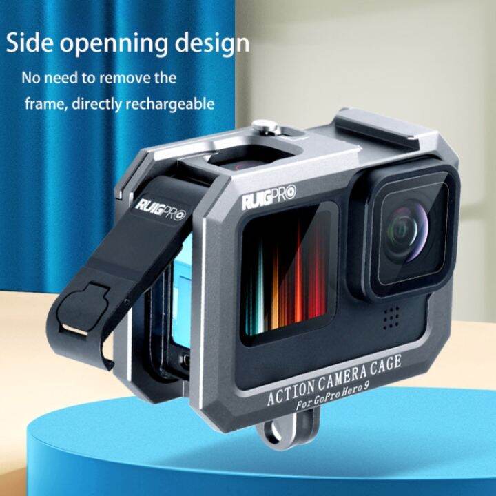 plz-ruigpro-สำหรับ-gopro-hero10-black-hero9-black-metal-frame-frame-mount-protective-พร้อมฐานรองเท้าเย็นคู่ฐาน