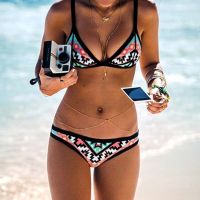 Totem Print Push Up Swimsuit Halter Triangle Bikinis Floral