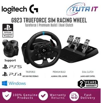  Logitech G923 Racing Wheel and Pedals, TRUEFORCE up to 1000 Hz  Force Feedback, Responsive Driving Design, Dual Clutch Launch Control,  Genuine Leather Wheel Cover, for PS5, PS4, PC, Mac - Black 
