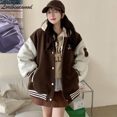 Autumn Winter Oversized Warm er Jackets Women Letter Print Embroidery Varsity Baseball Jacket Vintage Loose Streetwear Coats