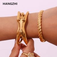 Hangzhi กำไลข้อมือโลหะสีกันน้ำ,กำไลข้อมือเปิดกำไลข้อมือโลหะที่ไม่มีสนิมหนักของขวัญสำหรับผู้หญิงผู้ชาย