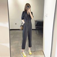 Spot parcel post2023 New Small Classic Style Thin Workwear Jumpsuit Womens High Waist Drooping Black Ankle-Length Suit Pants Summer