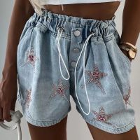 【hot】 2023 New Womens Denim Shorts Loose Street Jeans With Fashion Waist Pleated Short Pants