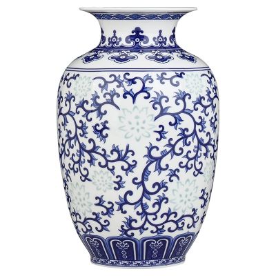 Jingdezhen แจกันเซรามิคลายข้าวแจกันจีนโบราณสีฟ้าและสีขาวลายกระเบื้องจีนเซรามิคตกแต่งแจกัน Heyuan ในอนาคต