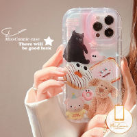 MissConnie เคสสติกเกอร์น่ารักเข้ากันได้กับ iPhone 7Plus XR 11 13 12 14 Pro Max 6S 7 8 6 Plus X XS Max SE 2020ตุ๊กตาหมีเคสโทรศัพท์ที่ชัดเจน Tpu นิ่มกันกระแทก