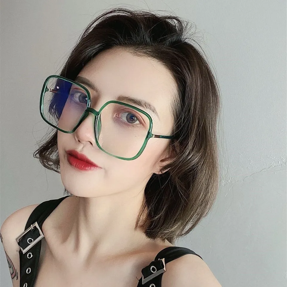 Ins Trendy Green Glasses Instafamous Large Frame Face Without Makeup Glasses  Glasses Female Student Korean Style Plain To Make Big Face Thin-Looked |  Lazada