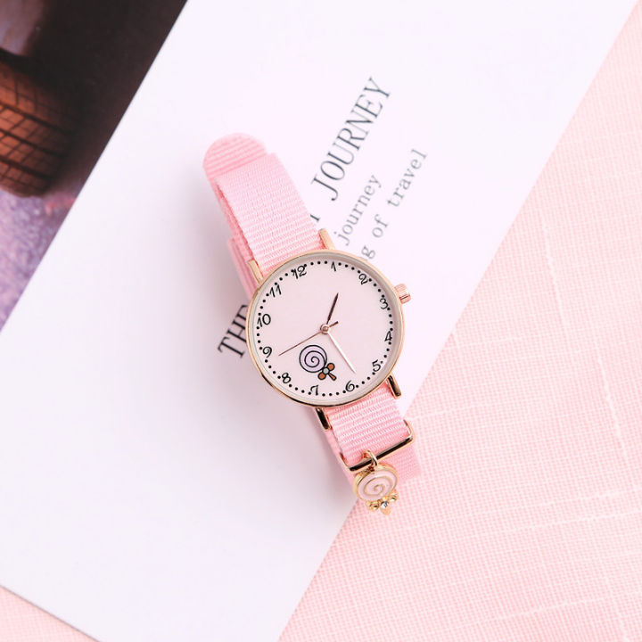 นาฬิกาหัวใจของหญิงสาวนาฬิกาผู้หญิงจี้น่ารักมาการองสีชมพูนาฬิกาผู้หญิง-ins-จี้นาฬิกาข้อมือระบบควอทซ์นักเรียน