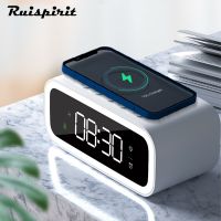 Wireless Charging With Digital Alarm Clock Max 15W Fast Wireless Charger With Warm Night Light Modern Digital Mirror Clock