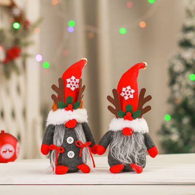 MZD【Merry Christmas 】ของตกแต่งคริสต์มาสใหม่ Creative Antlers Dwarf Doll Ornaments Christmas Faceless Doll Forest Old Man Doll