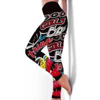 【YD】 Waist Elastic Leggings 10 Spandex Breathable Pants Print Dry Gym Sport Tight