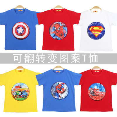 เสื้อยืดแขนสั้นสำหรับเด็กผู้หญิงชายสั้นแขนลายการ์ตูน Lightning McQueen เสื้อยืดผ้าฝ้ายแท้เสื้อผ้าใหม่ปักเลื่อม0000