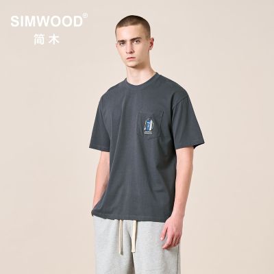 SIMWOOD 2023 Musim Panas Baru Besar Dada Poket Perakam Sulaman-Baju Lelaki Bernafas 100 Kapas Punak Tees ฮิปฮอป