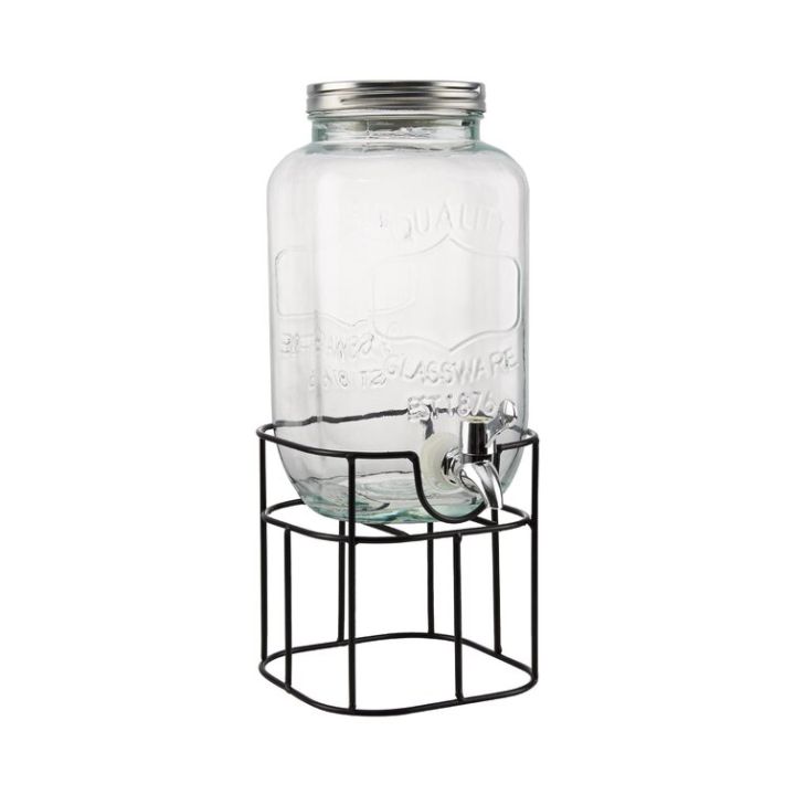 JAR GLASS W/STAND- Beverage Dispenser with Metal Stand Holder 3.5L