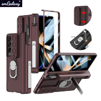 เคสสไลด์เกราะกันกระแทกสำหรับ Samsung Galaxy Z Fold 4พร้อมฝาครอบกระจกสำหรับ Samsung Z Fold4เคสขาตั้งบานพับแม่เหล็ก (สีแดงไวน์)